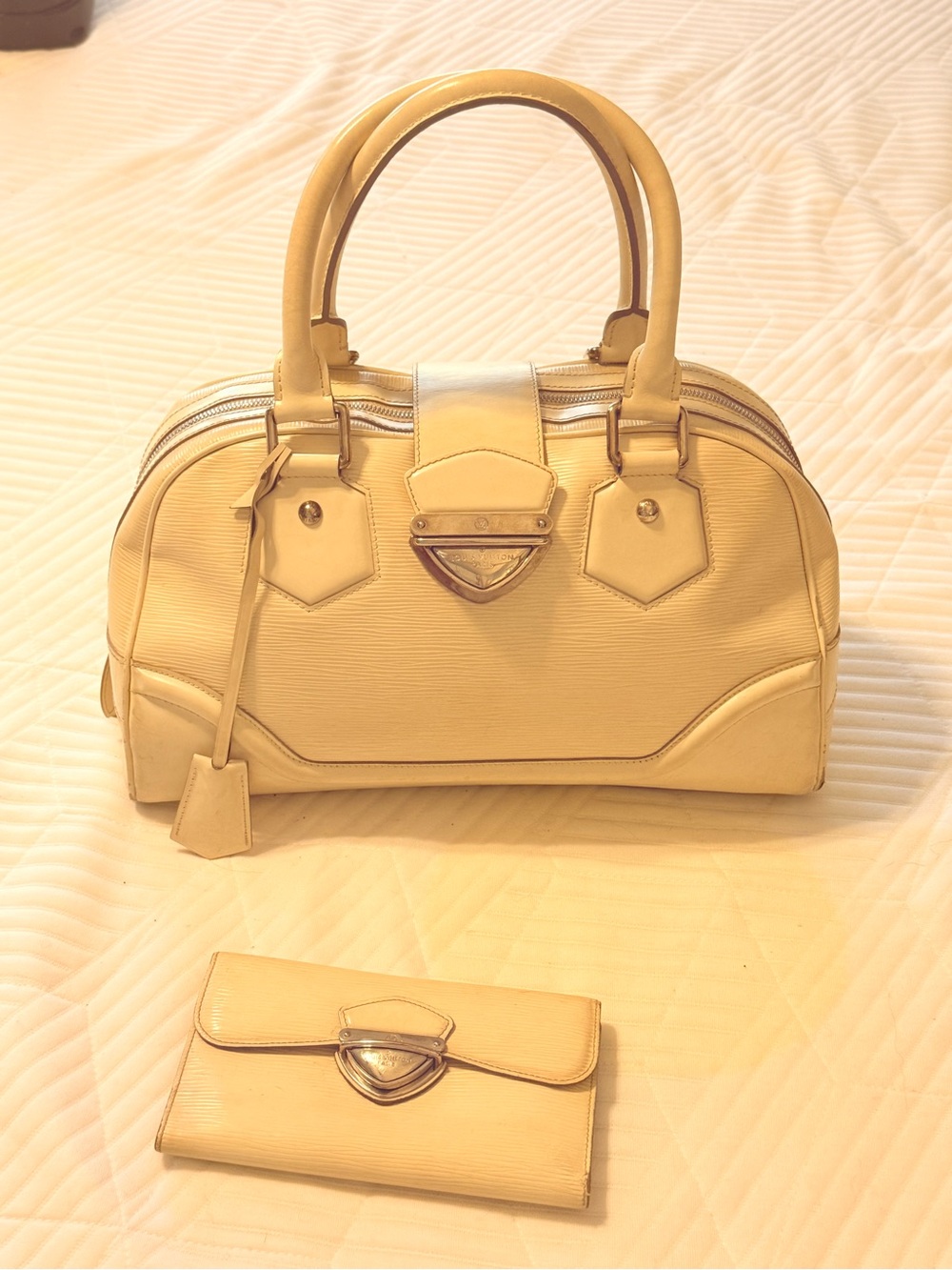 Louis Vuitton Cream Double-Handle Dome Satchel with Matching Wallet Both $1500